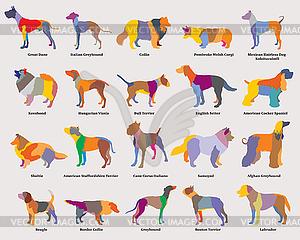 Набор красочных мозаичных собак силуэты- - клипарт в векторном виде