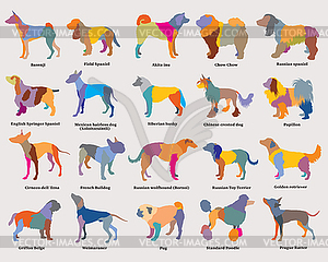 Set of colorful mosaic dogs silhouettes- - vector clipart