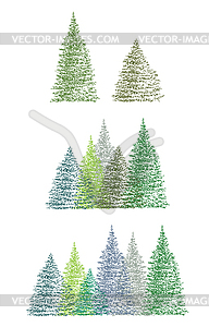 Набор красочных ручной рисунок рождественская елка - стоковое векторное изображение