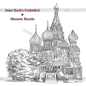 Saint Basil`s Cathedral in Moscow, hand drawing - vector image