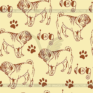 Seamless pattern with pug - vector clip art