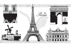 Set of landmarks of Paris - royalty-free vector clipart