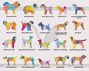 Set of colorful mosaic dogs silhouettes- - royalty-free vector image