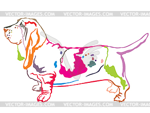 Colorful decorative standing portrait of Basset - vector clip art