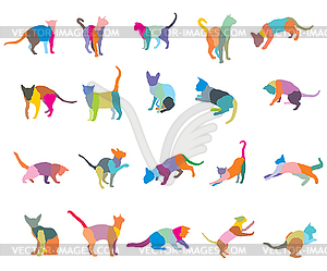 Set of colorful mosaic cats silhouettes- - vector clip art