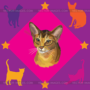Seamless Pattern with Abyssinian Cat - vector image