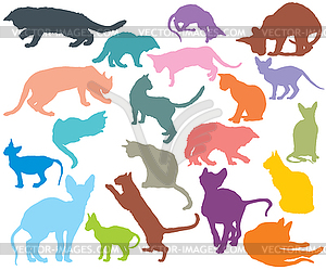 Set of colorful cats silhouettes- - vector clip art