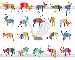 Set of colorful mosaic deer silhouettes- - vector clipart