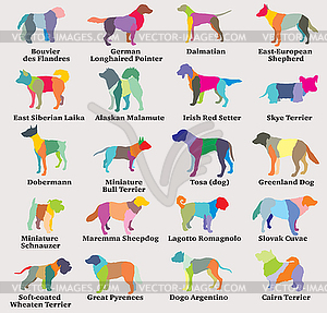 Set of colorful mosaic dogs silhouettes- - vector clip art