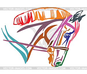 Красочный декоративный портрет лошади в профиль 3 - векторный клипарт Royalty-Free