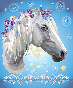 Horse portrait with flowers - vector clipart