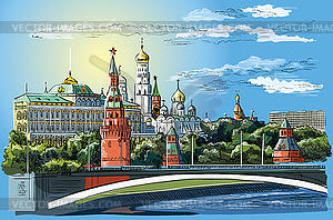 Colorful hand drawing Moscow- - stock vector clipart