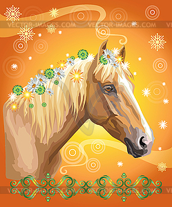 Портрет лошади с цветами13 - векторная графика
