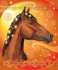 Horse portrait with flowers14 - vector image