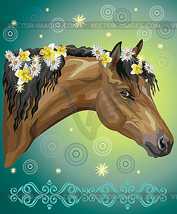 Horse portrait with flowers20 - royalty-free vector clipart