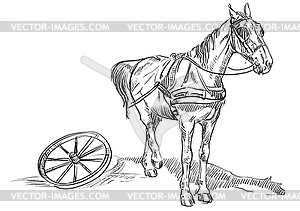 Horse with wheel - vector clip art