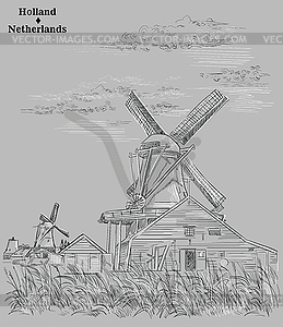 Grey hand drawing Holland  - vector clip art