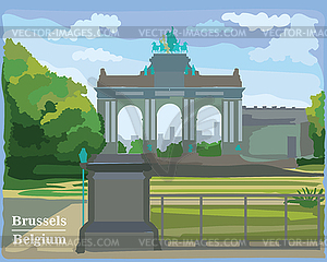 Colorful triumphal arch in park in Brussels - vector image
