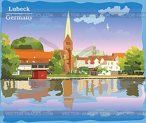 Colorful view on Church in Lubeck - vector clipart