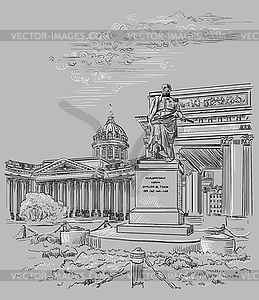 Grey hand drawing ST Petersburg  - vector image