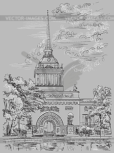 Grey hand drawing ST Petersburg  - vector clipart