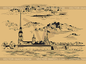 Brown hand drawing ST Petersburg  - vector image