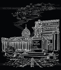 Black hand drawing ST Petersburg  - vector clipart