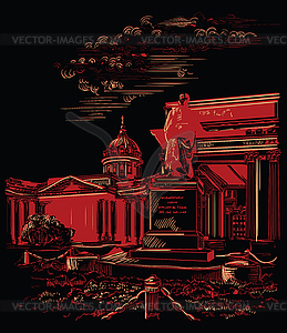 Black and red hand drawing ST Petersburg  - vector clipart