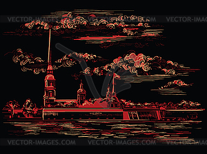 Black and red hand drawing ST Petersburg  - vector image
