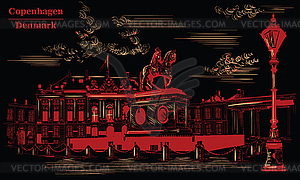 Amalienborg Square in Copenhagen, black and red - vector clipart / vector image