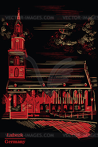 Church of St. Mary in Berlin, black and red - vector clipart