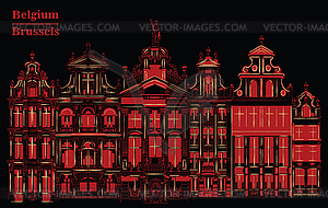 Grand Place in Brussels, Belgium, black and red - vector clip art