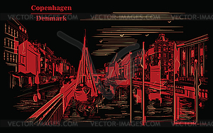 Pier in Copenhagen, black and red - vector clipart