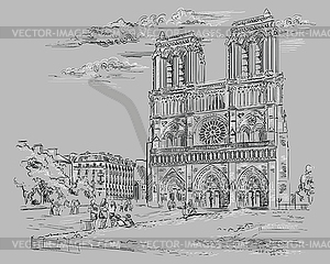 Grey hand drawing Paris  - royalty-free vector image