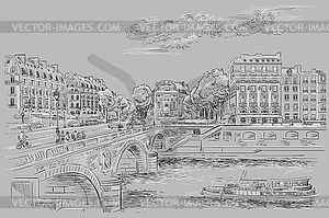 Grey hand drawing Paris  - vector clip art