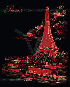 Black and red hand drawing Paris  - vector image