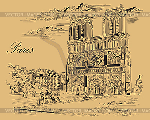 Beige hand drawing Paris  - vector image