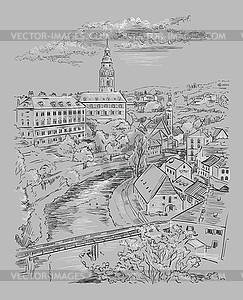 Grey hand drawing Prague  - vector image