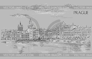 Серая рука рисунок Прага 9 - черно-белый векторный клипарт