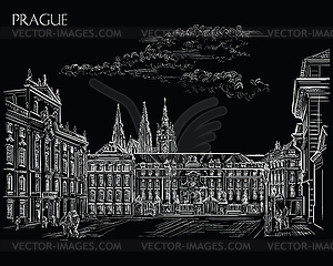 Black hand drawing Prague  - vector clip art