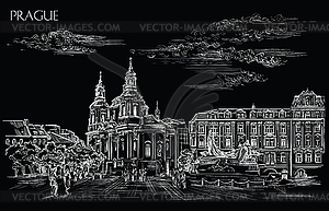 Black hand drawing Prague  - vector image