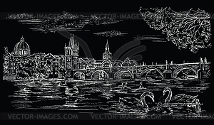 Black hand drawing Prague  - vector image