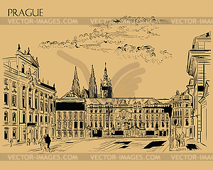 Бежевый ручной рисунок Прага - векторное изображение EPS