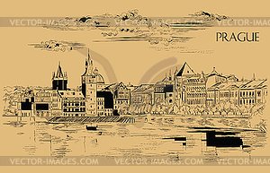 Beige hand drawing Prague 9  - stock vector clipart