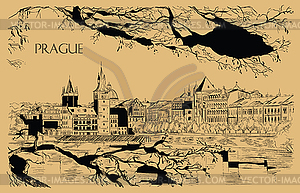 Beige hand drawing Prague  - vector clip art