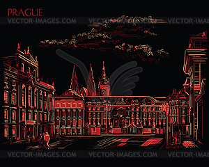 Red hand drawing Prague  - vector image