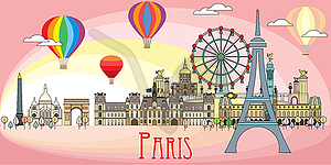 Paris colorful line art 10 - vector clipart