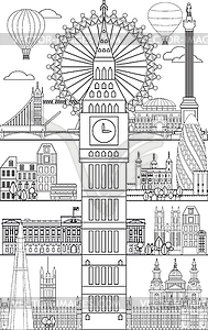 London skyline line art 10 - white & black vector clipart