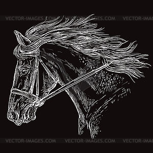 Horse portrait black 30 - vector clip art