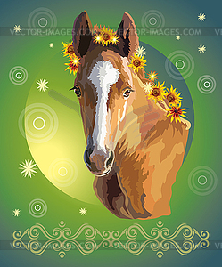 Horse portrait with flowers 32 - vector clipart
